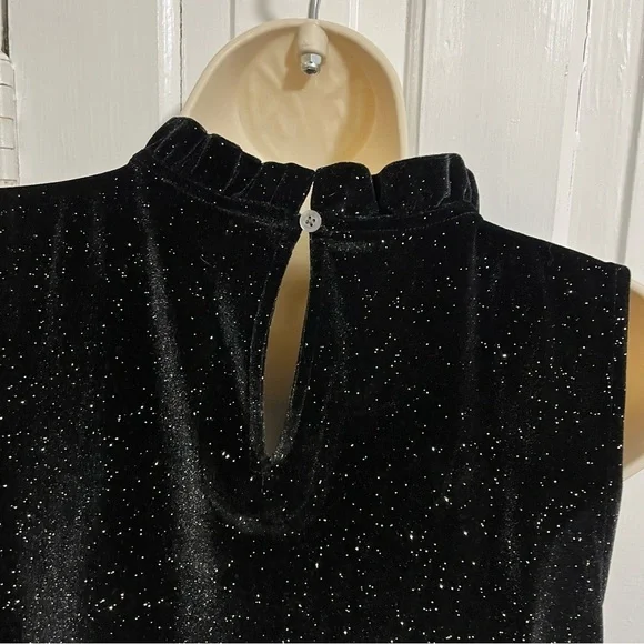 J. Crew Factory Shimmer Velvet Sleeveless Midi Dress Black Gold Size 10 A2 - Picture 5 of 11